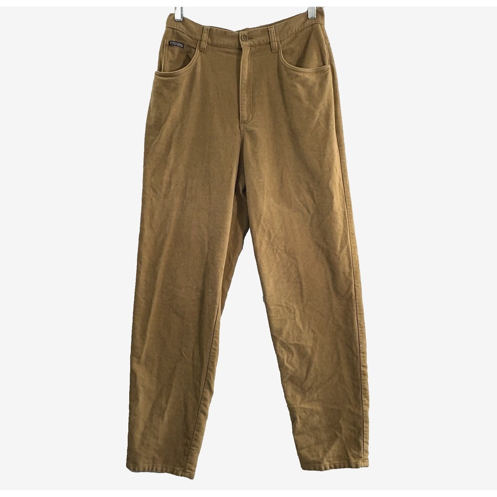 Ralph‎ Lauren Women Faux Suede Zip Front 5 Pockets Pants Sz 10 Tan Y2K 18-2